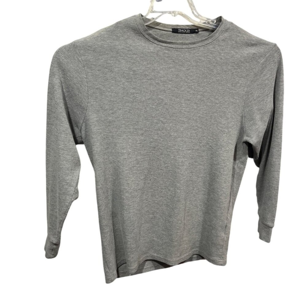 Track 23 Gray Waffle Knit Long Sleeve Shirt XL 100% Cotton Casual Lightweight
